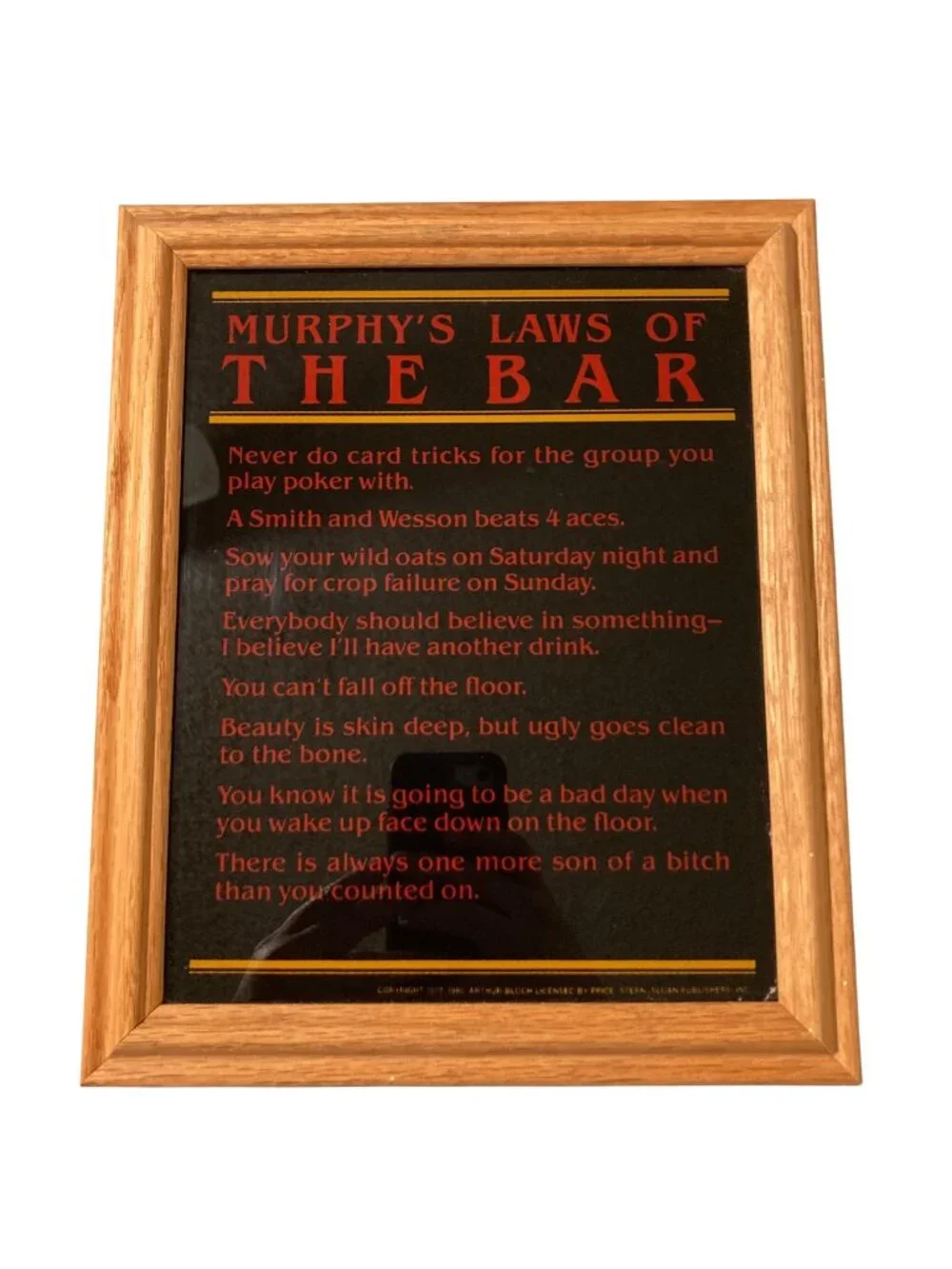Murphys Laws Of The Bar Framed Vintage Humor Print Wall Art